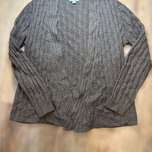 Garnet Hill Women 100% Cashmere Cable Knit Cardigan  Open Front Brown Small
